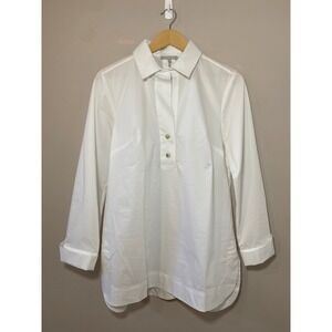 Hinson Wu Aileen 3/4 Sleeve Cotton Tunic Top Poplin Button Back Popover Sz 8 NEW